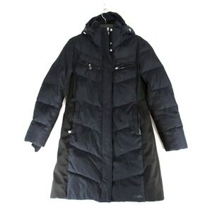 Calvin Klein Trench Coat Womens M Blue Down Puffer Parka Hood Zipper Pockets‎